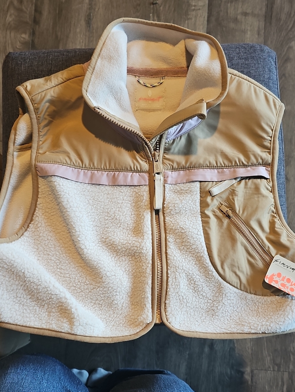 NWT FP Movement by Free  People Cropped Vest Slopes Cream Tan Sherpa Pink Small